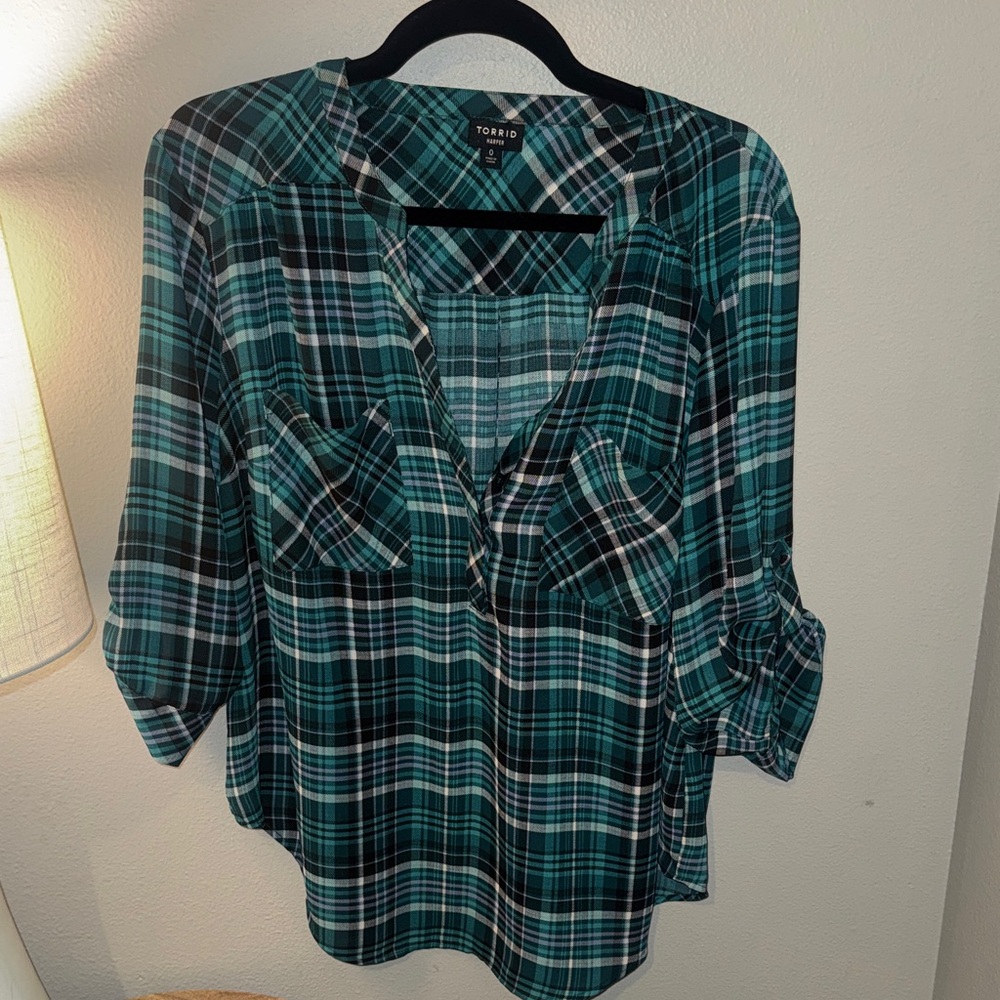 Torrid Teal Plaid Blouse
